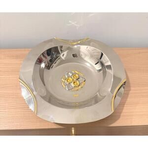 Vintage 18/10 Stainless Steel 24KT Gold Inlay Flower Etching Serving Tray